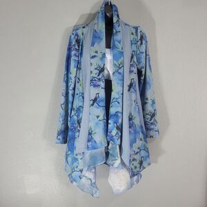 Soft surroundings Womens Open Front Blue Floral Cardigan sz S